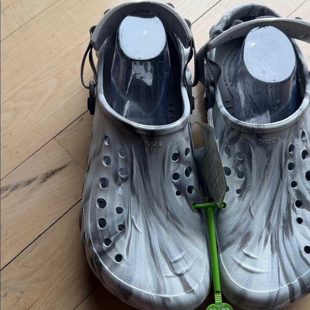 Crocs Echo Clog Marbled Grey‎ White Mens Size 13 Adjustable Turbo Strap NEW - Picture 2 of 16